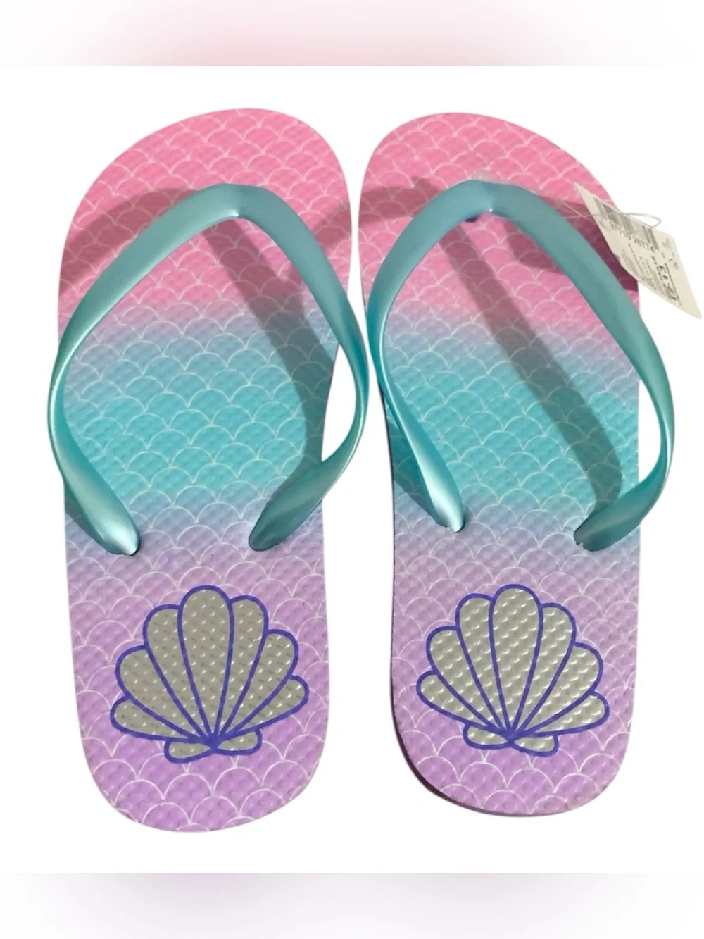 The Children's Place Pink Purple Teal Mermaid Shell Flip Flops Girl 12/13